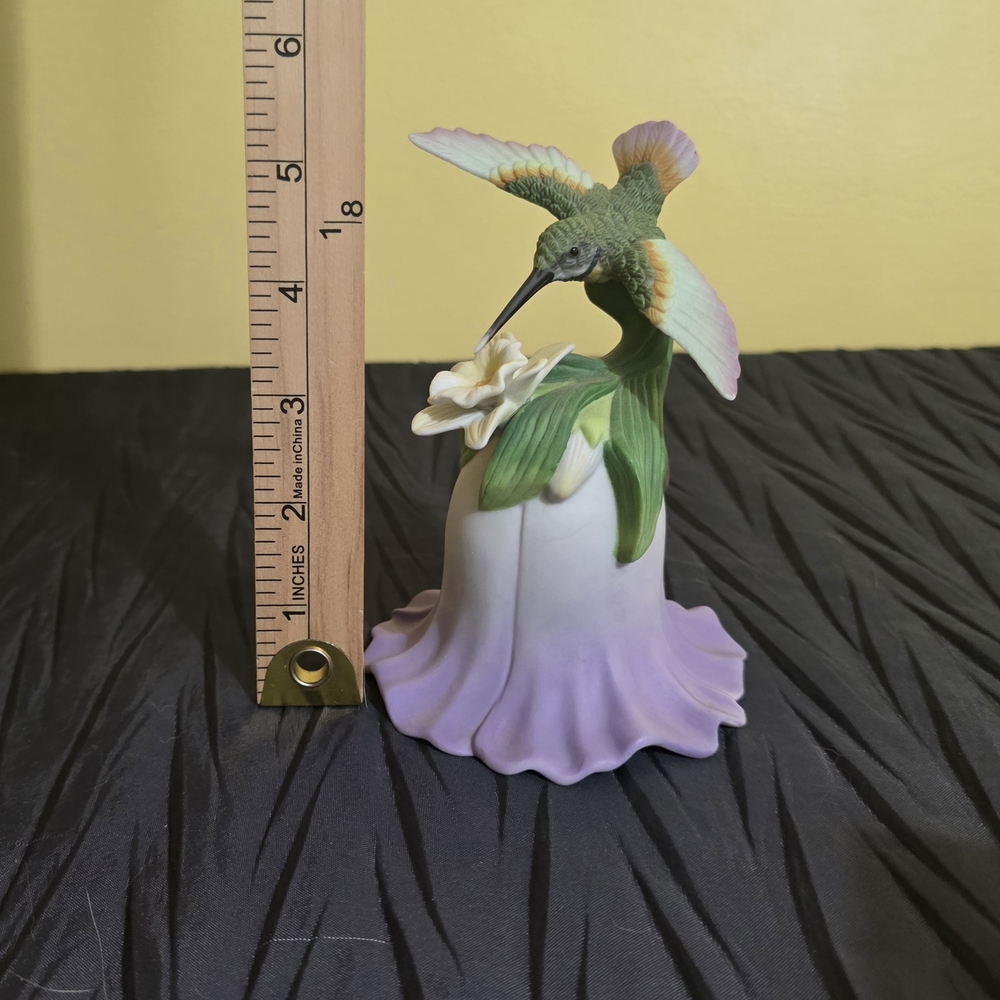 Avon Porcelain Hummingbird And Flower Bell Figurine - Green and Purple - Picture 3 of 6